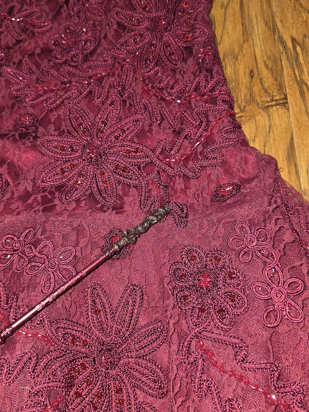 Sue Wong Nocturne Lace Sequin Beaded Evening Cocktail Dress Burgundy Womens Sz12 - Picture 6 of 9